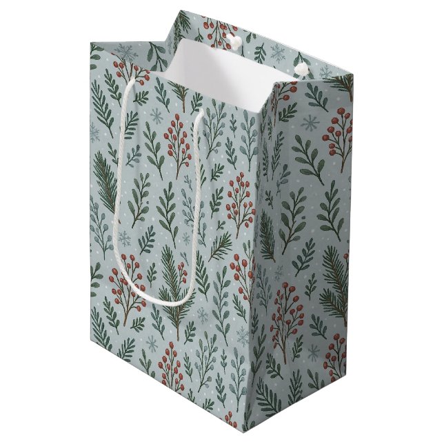 Sac Cadeau Moyen Chic Botanique Holly Berry Motif Floral (Devant Angle)