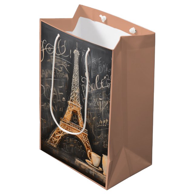 Sac Cadeau Moyen Chic Eiffel Tower Café Café Chalet Paris (Devant Angle)