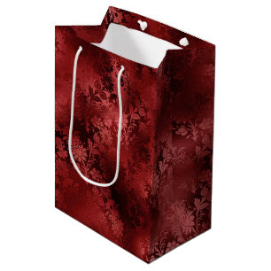 Sac Cadeau Moyen Chic Elegant Rouge Floral Mariage