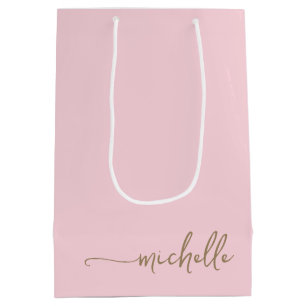 Sac Cadeau Moyen Chic Gold Monogramme Nom Script Blush Pink