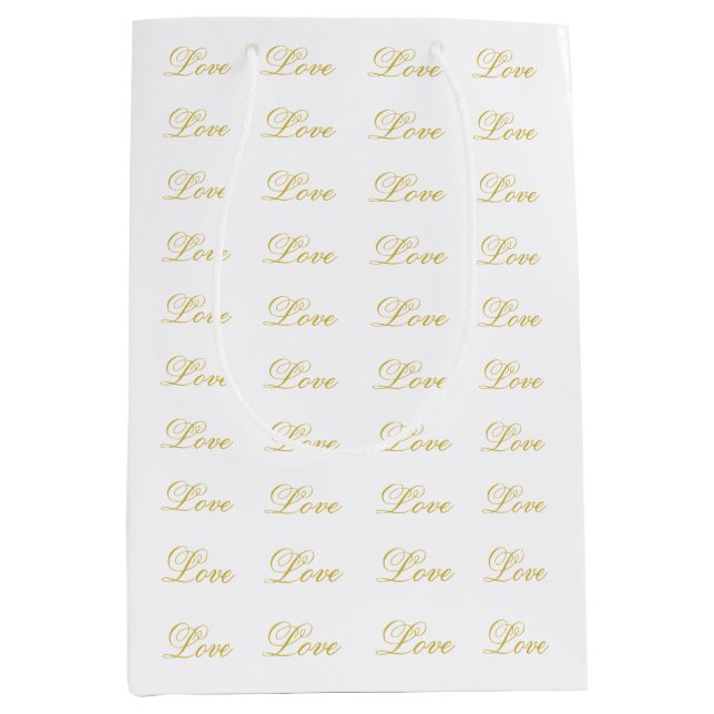 Sac Cadeau Moyen Chic Gold Script White Love Mariage Calligraphie (Devant)