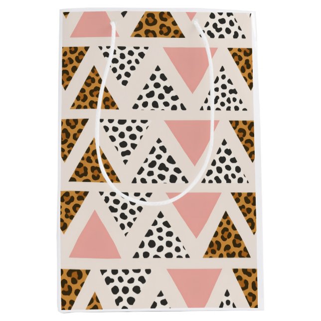 Sac Cadeau Moyen Chic Leopard & Pink Triangle Pattern (Devant)