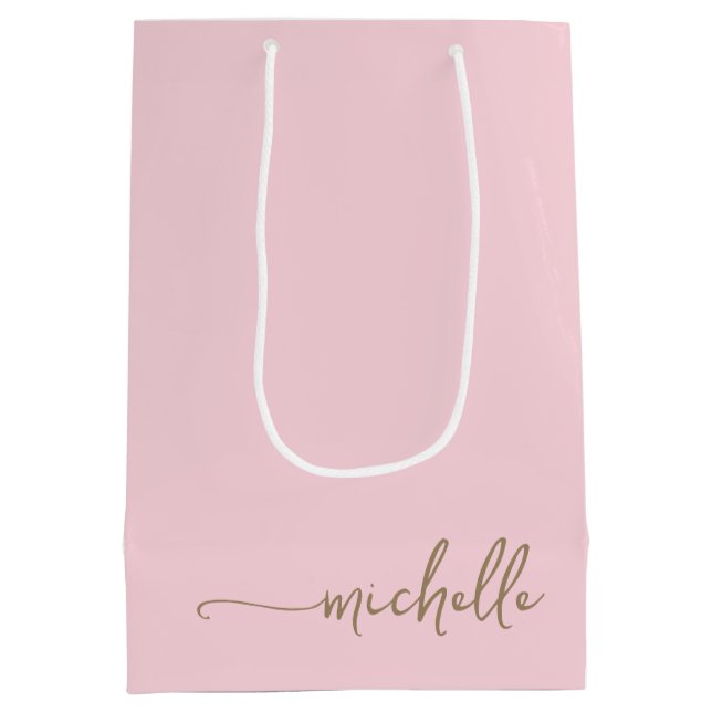 Sac Cadeau Moyen Chic Monogramme de Nom Script Rose Pâle Or (Dos)