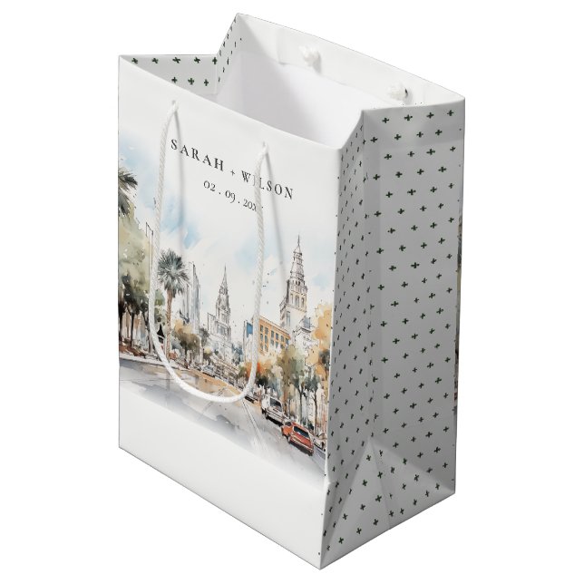 Sac Cadeau Moyen Chic Orlando Floride Skyline Mariage d'aquarelle (Devant Angle)