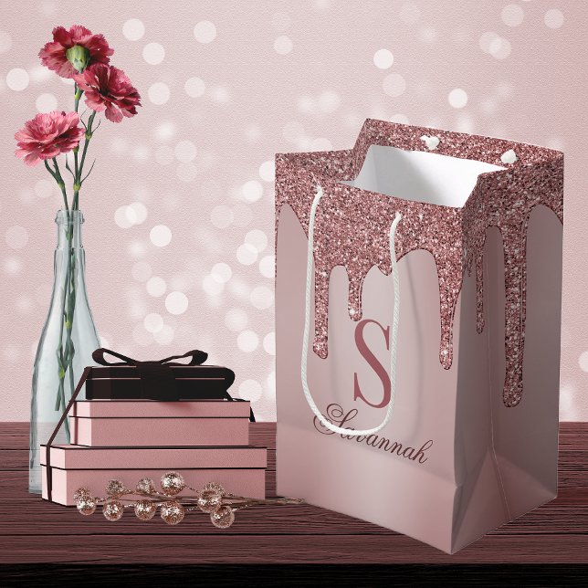 Sac Cadeau Moyen Chic Rose Parties scintillant or  Drivers Monogram (Créateur téléchargé)