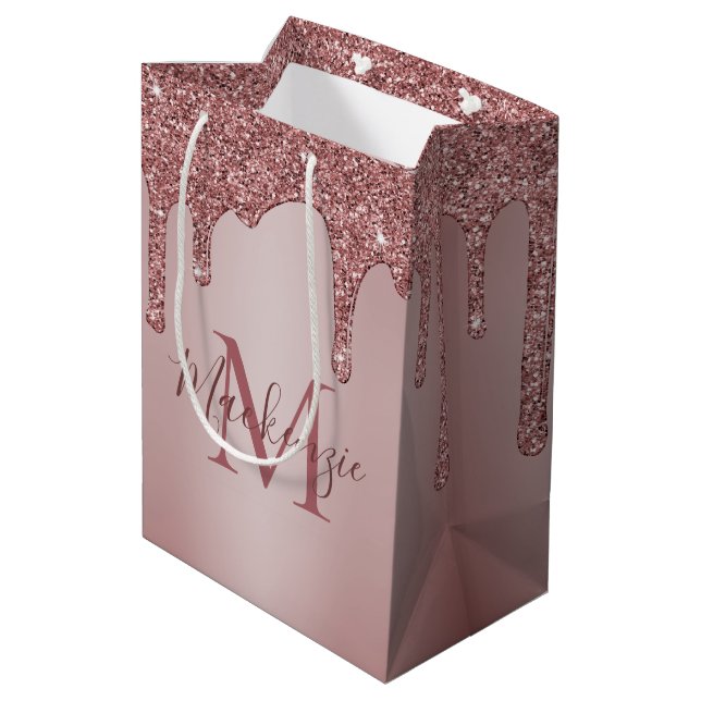 Sac Cadeau Moyen Chic Rose Parties scintillant or  Drivers Monogram (Dos Angle)