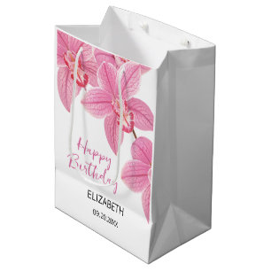 Sac Cadeau Moyen Chic Tropical Floral rose orchidée Anniversaire