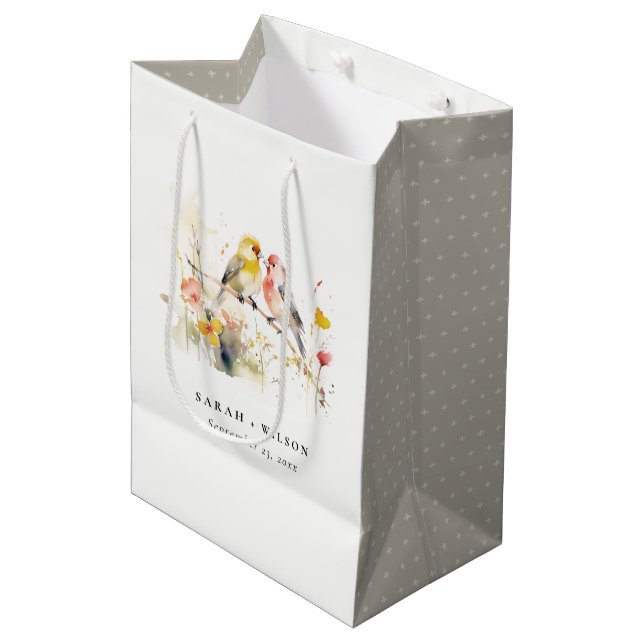 Sac Cadeau Moyen Chic Wild Botanical Aquarelle Inséparables Mariage (Devant Angle)