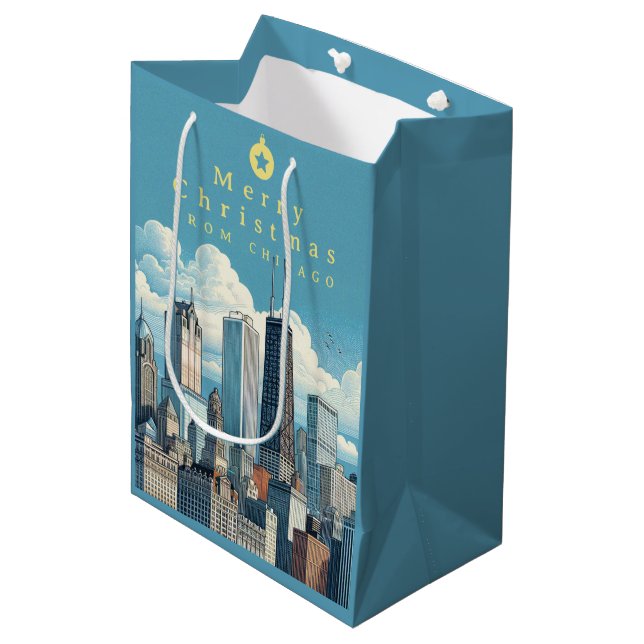 Sac Cadeau Moyen Chicago Christmas Blue (Devant Angle)