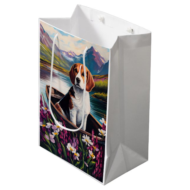 Sac Cadeau Moyen Chien Beagle sur une pagaie : Une aventure panoram (Devant Angle)