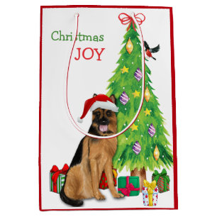 Sac Cadeau Moyen Chien berger allemand Santa Hat et sapin de Noël