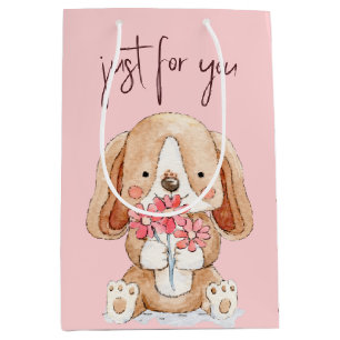 Sac Cadeau Moyen Chien chiot avec fleurs