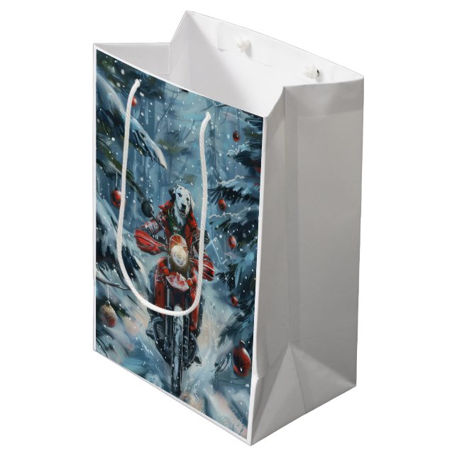 Sac Cadeau Moyen Chien dalmate équitation moto Noël (Devant Angle)