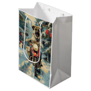 Sac Cadeau Moyen Chien de berger anatolien conduisant une moto Noël