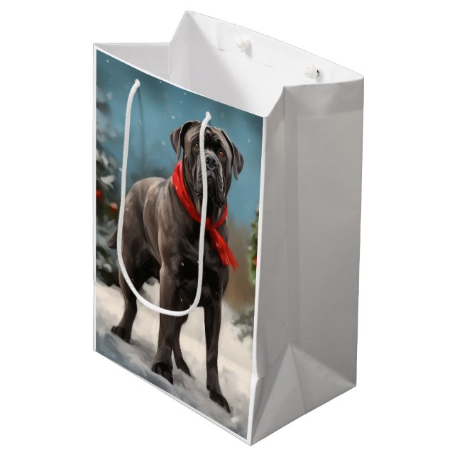 Sac Cadeau Moyen Chien de Corso en canne à neige Noël (Devant Angle)