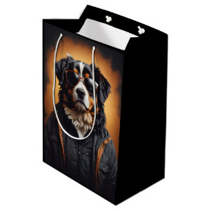 Sac Cadeau Moyen Chien De Montagne Bernais Portant Veste Et Lunette