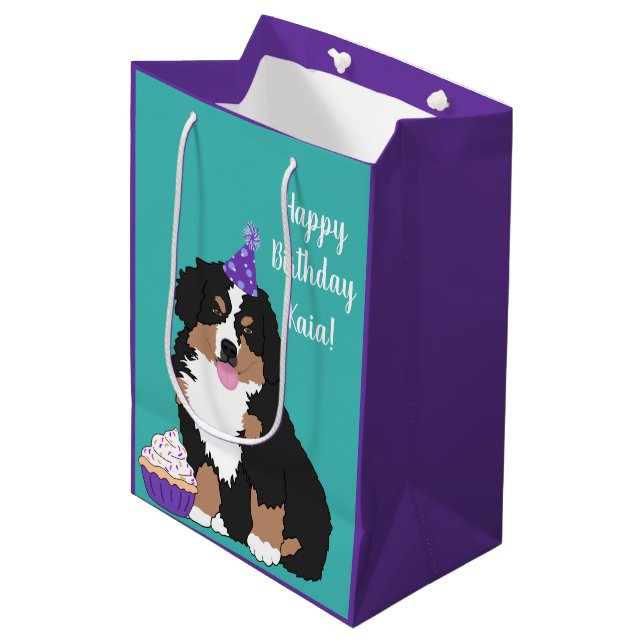 Sac Cadeau Moyen Chien de montagne bernois personnalisé (Devant Angle)