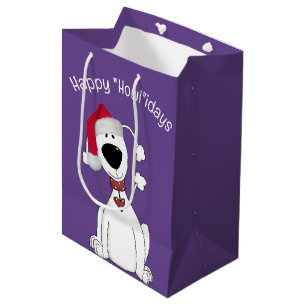 Sac Cadeau Moyen Chien de Noël sur violet