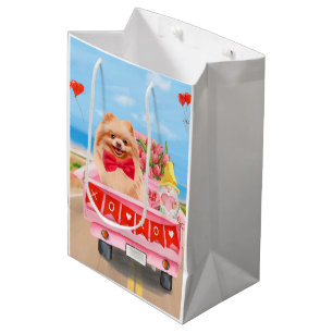 Sac Cadeau Moyen Chien de Poméranie Saint Valentin Coeurs de Camion