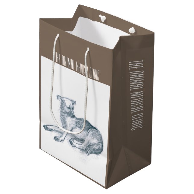 Sac Cadeau Moyen Chien. Dessin au crayon. (Devant Angle)