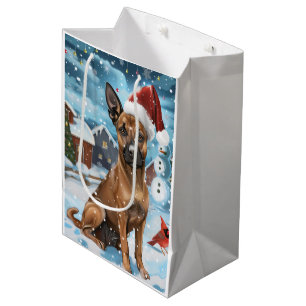 Sac Cadeau Moyen Chien d'hiver belge Malinoi Wonderland Noël