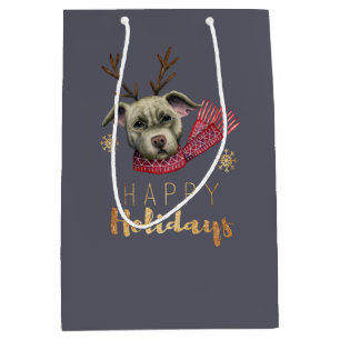 Sac Cadeau Moyen Chien drôle de pitbull de renne de Noël