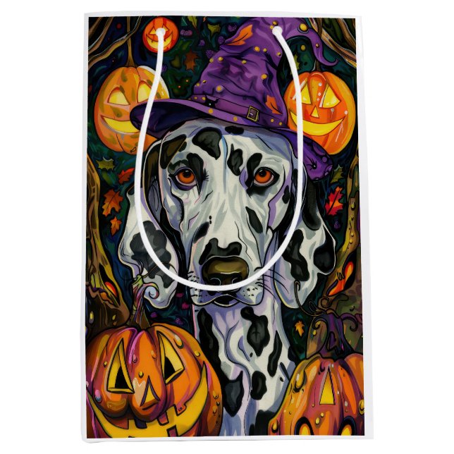 Sac Cadeau Moyen Chien éffrayant Dalmatien Halloween sorcière et Ci (Devant)