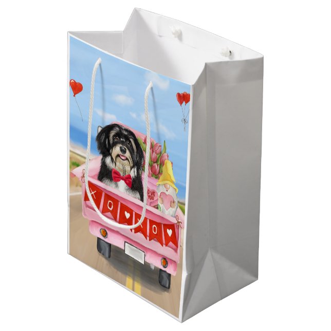 Sac Cadeau Moyen Chien Havanais Saint Valentin Camion (Devant Angle)
