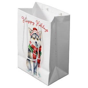 Sac Cadeau Moyen Chien Husky Sibérien de Noël