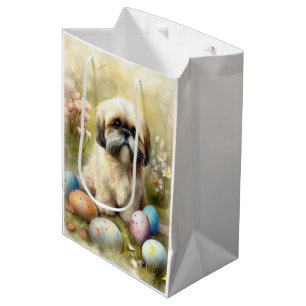 Sac Cadeau Moyen Chien Lhassa Apso avec oeufs de Pâques vacances