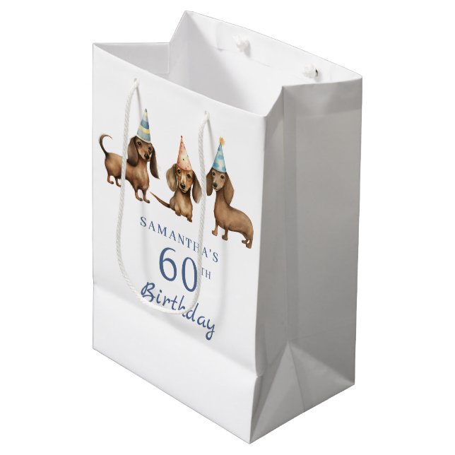 Sac Cadeau Moyen Chien mignon Dachshund 60e anniversaire (Devant Angle)