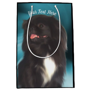 Sac Cadeau Moyen Chien pekingese noir Personnalisé