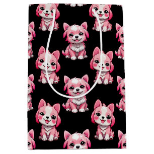 Sac Cadeau Moyen Chien rose Motif design - Noir