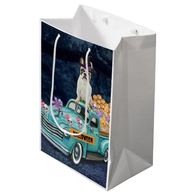 Sac Cadeau Moyen Chien-taureau français Halloween Camion Effrayant  (Devant Angle)