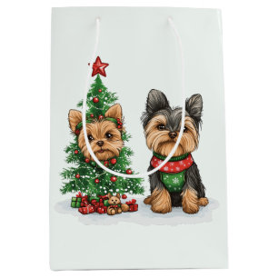 Sac Cadeau Moyen Chiens de Noël Yorkie