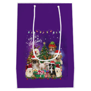 Sac Cadeau Moyen Chiens Joyeux Noël Lumière