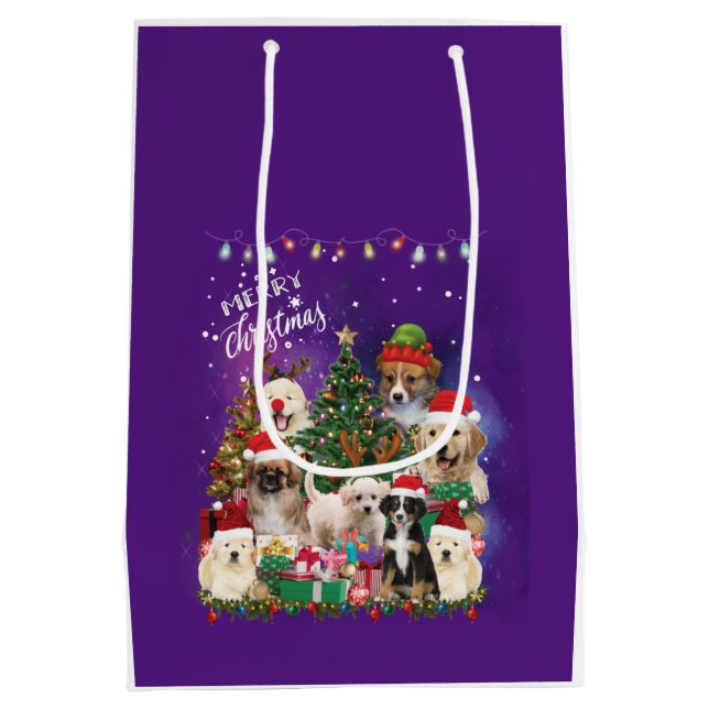 Sac Cadeau Moyen Chiens Joyeux Noël Lumière (Dos)