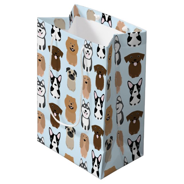 Sac Cadeau Moyen Chiens mignons, Carlin, Boston, Lab, Chow, Husky,  (Devant Angle)