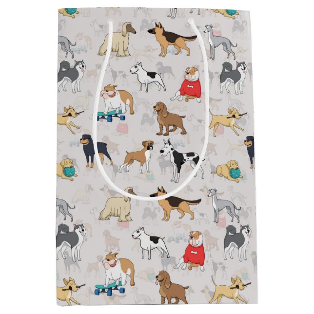 Sac Cadeau Moyen Chiens mignons Design Motif Blanc (Devant)