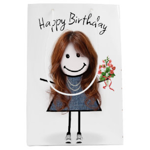 Sac Cadeau Moyen Chiffre Anniversaire Fille Avec Bouquet