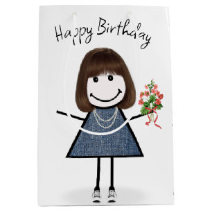 Sac Cadeau Moyen Chiffre Anniversaire Fille Avec Bouquet