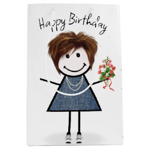 Sac Cadeau Moyen Chiffre Anniversaire Fille Avec Bouquet