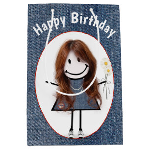 Sac Cadeau Moyen Chiffre Anniversaire Fille Sur Denim