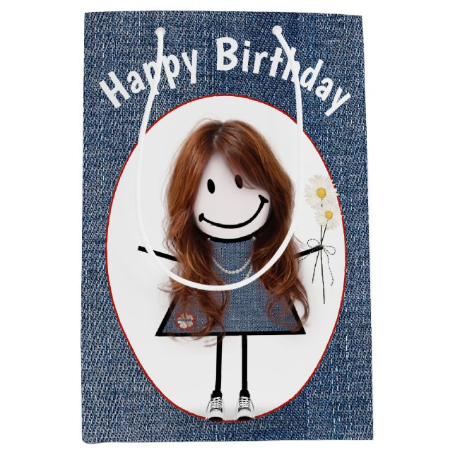 Sac Cadeau Moyen Chiffre Anniversaire Fille Sur Denim (Devant)