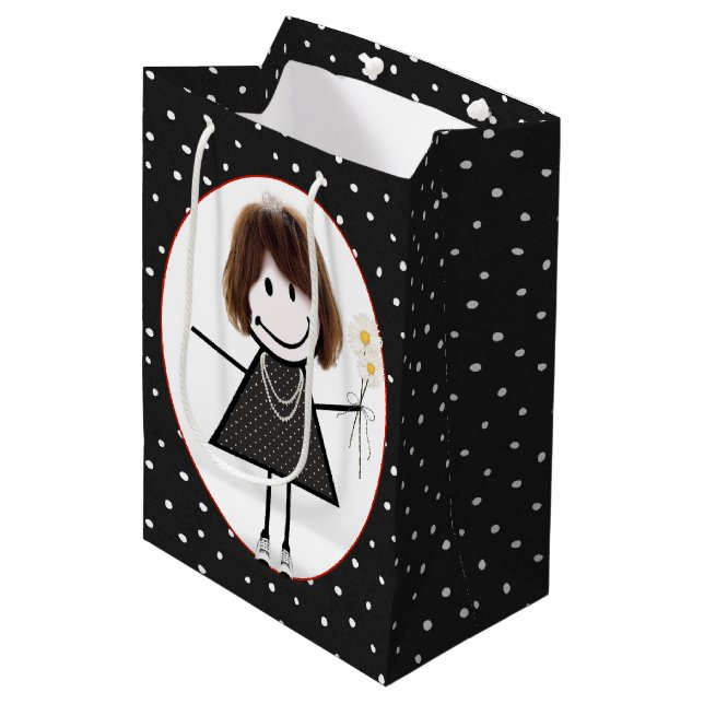 Sac Cadeau Moyen Chiffre Anniversaire Fille Sur Pois (Devant Angle)