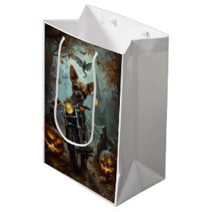 Sac Cadeau Moyen Chihuahua à moto Halloween Épouvantable