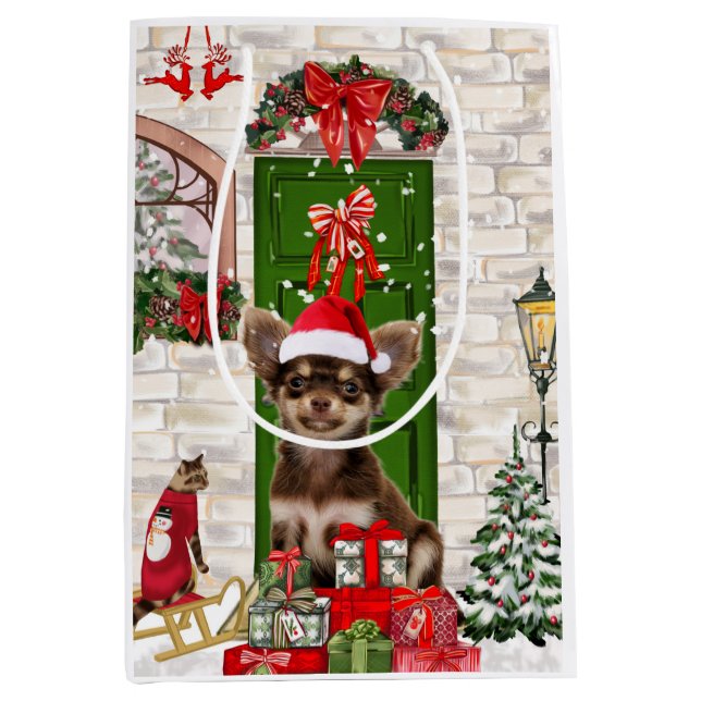 Sac Cadeau Moyen Chihuahua Chien Noël (Devant)