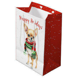 Sac Cadeau Moyen Chihuahua De Noël Dans Les Snowflakes