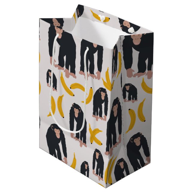 Sac Cadeau Moyen Chimpanzé singe et Motif bananier (Devant Angle)