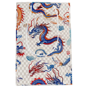 Sac Cadeau Moyen Chinois bleu moyen dragon volant